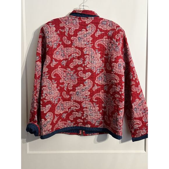 Norm Thompson Jacket Sz M Lightweight Quilted Paisley Red Reversible Grannycore - Picture 6 of 10